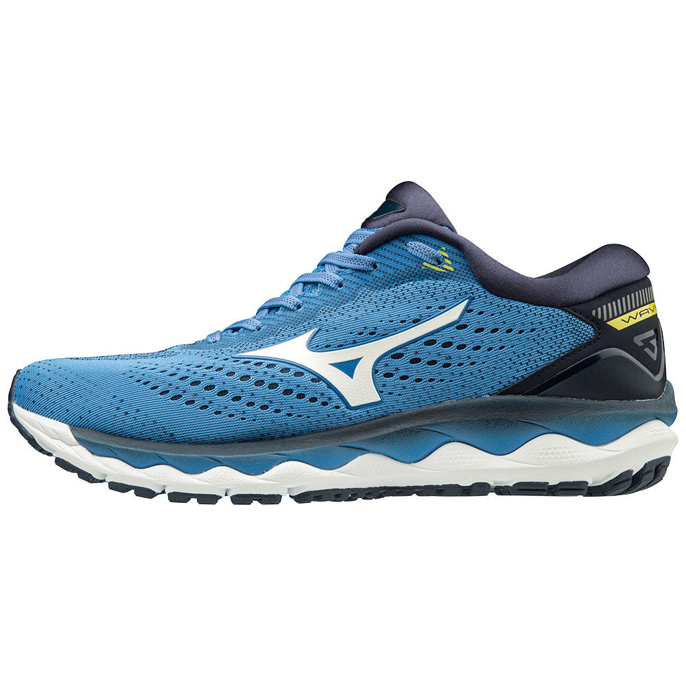 Mens Mizuno WAVE SKY 3 Running Shoes Blue/White/Yellow Philippines (PYSLQG349)